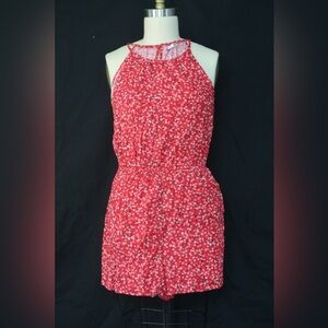 Floral Red Halter Romper